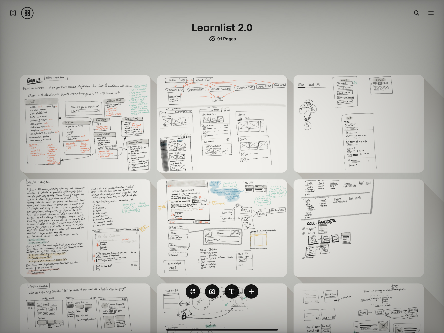 First things first: a sitemap that pares back functionality. Learnlistt 1.0 had a bunch of potentially useful features that ultimately made the UX confusing. We made this version as simple as possible without sacrificing the core functionality of the idea.